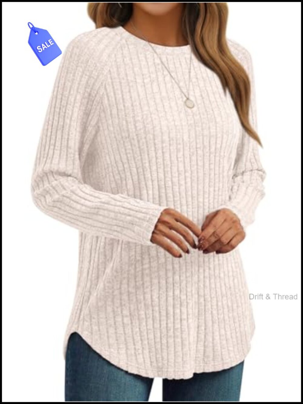 Womens Long Sleeve Tunic Top Ribbed Knit Curved Hem Casual Fall